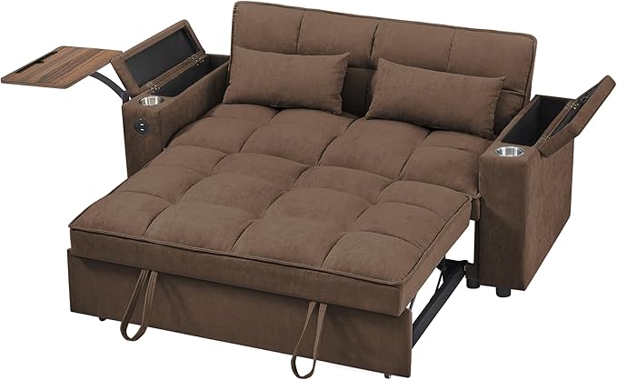 65-inch Multifunctional Loveseat Pull Out Sleeper Sofabed W/Cupholders - Image 10