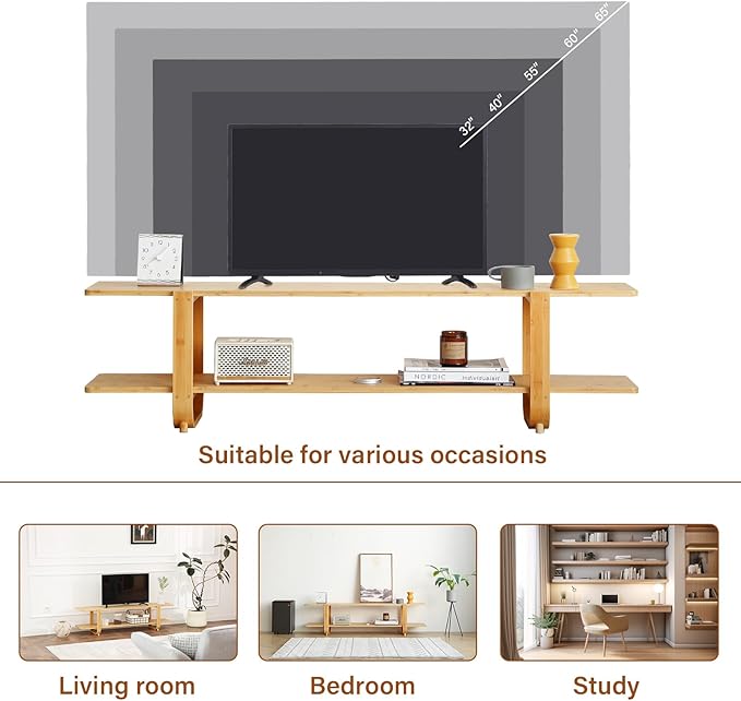 Welnow Bamboo TV Stand for Up to 65 Inch, Mid Century Modern Entertainment - Image 4