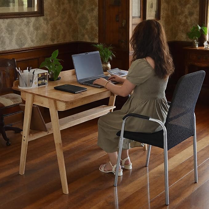 Oak Desk with Drawers, Solid Wood Desk with Bookshelf Small Computer Desk - Image 4