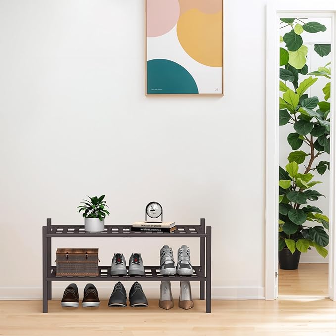 Haddockway Large 2 Tier Bamboo Shoe Rack Storage Organizer, Small Space - Image 2
