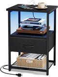 Fixwal Night Stand with Charging Station, LED Nightstand Side Table with Fabric by Fixwal