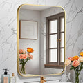Brushed Gold Mirror, Metal Frame Rectangle Corner Vanity Mirror, Wall Mounted by JENBELY