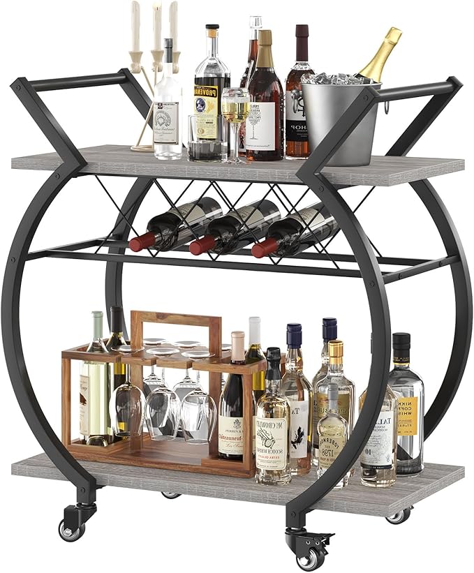 LVB Bar Cart with Wine Rack, 2 Tier Farmhouse Kitchen Cart on Wheels, Modern by LVB