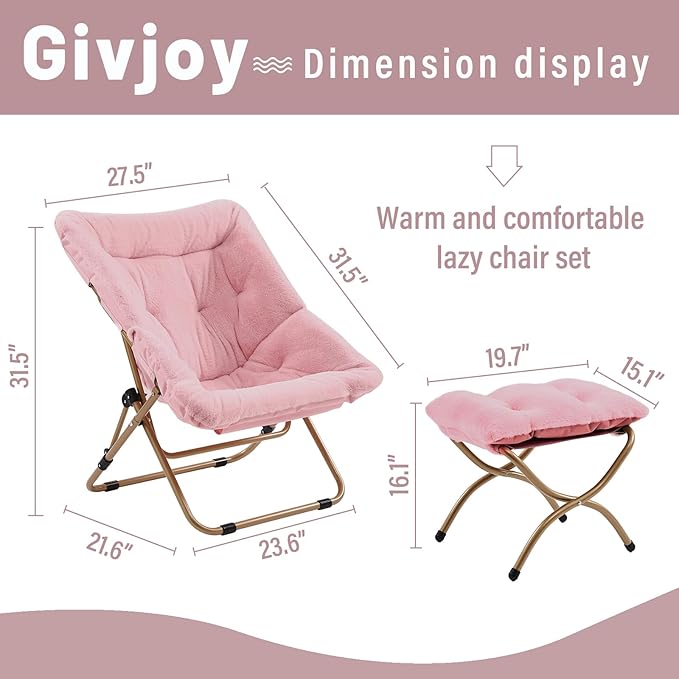 Comfy Folded Chair with Ottoman, Oversized Folding Faux Fur Chair Soft Furry - Image 3