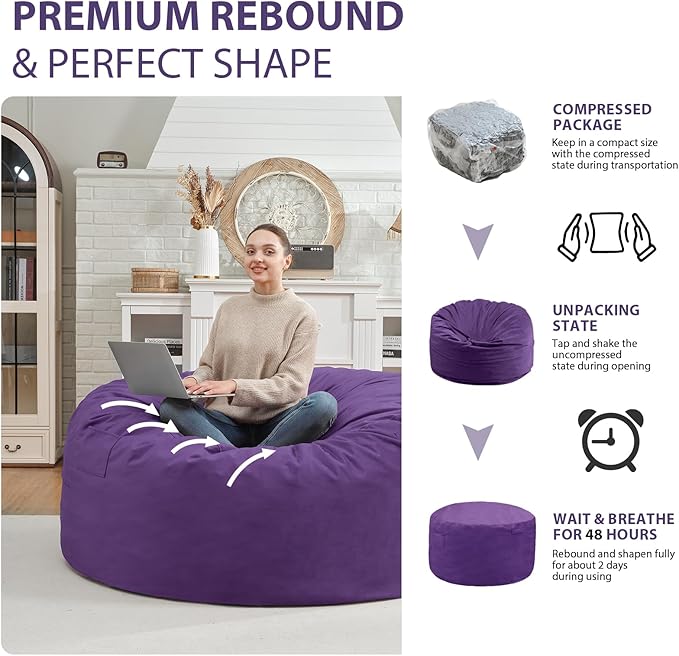 3FT Bean Bag Chair, Comfy Bean Bag Chairs - Image 6