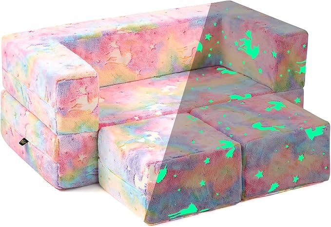 Modular Kids Couch, Glow in The Dark Sofa 3 in 1 Fold Out Kids Sofa - Image 8