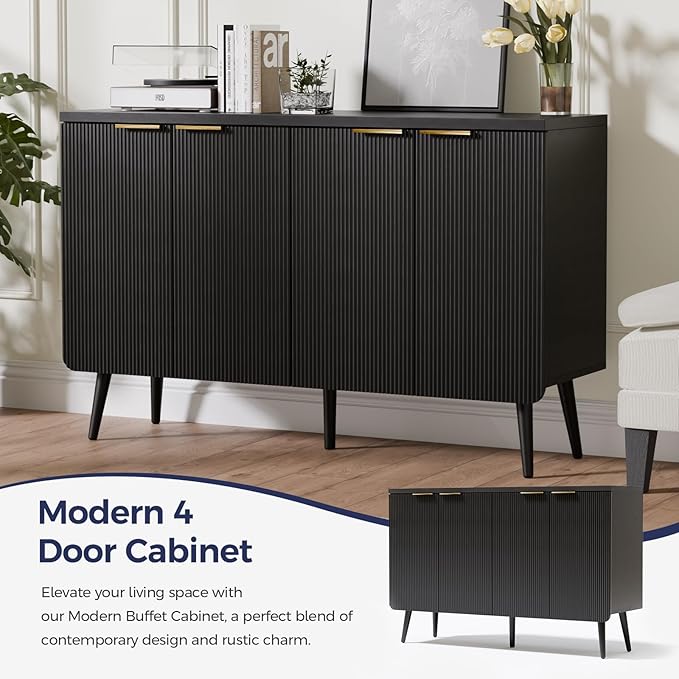 47.2" Buffet Cabinet with 4 Doors, Accent Sideboard Cabinet with Adjustable - Image 3
