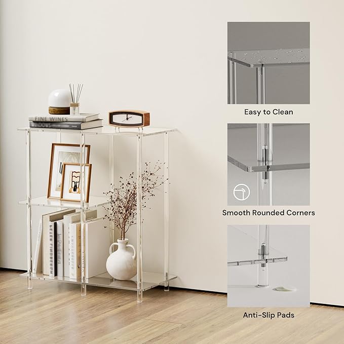 Acrylic 3-Cube Bookshelf for Small Spaces, 11.6" D x 23.6" W x 26.5" H - Image 4