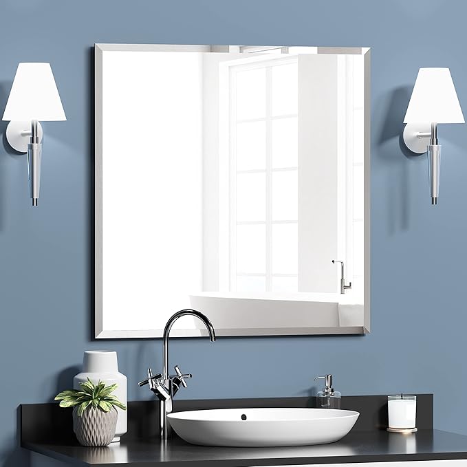 KOHROS Vanity Mirror Frameless Square Mirror, Tempered Glass, Hangs by KOHROS