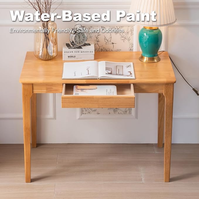 Solid Wood Desk with Drawer, Small Computer Desk - Image 5