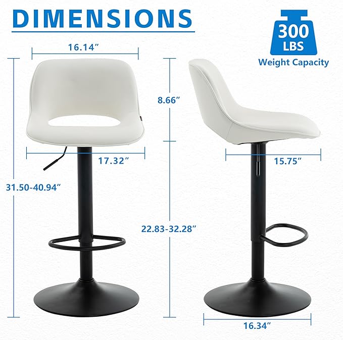 YOUNIKE Bar Stools Set of 2, Adjustable Counter Height Barstools Faux Leather - Image 2