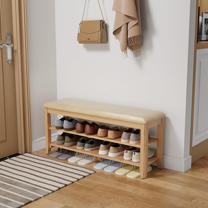 Wood Shoe Rack Bench for Entryway, Shoe Rack for Front Door Entrance by AQIMUELE-Solidwoodfurniture