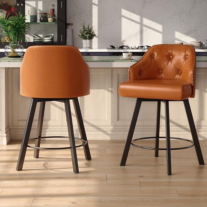 Tatub 26“ Brown Swivel Bar Stools Set of 2, Counter Height Bar Stools - Image 4