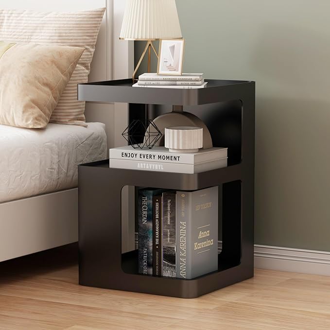 Black Modern Side Table, 3-Tier Metal NightStand - Image 4