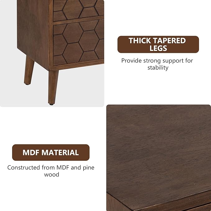 COSIEST Modern End Table w 3 Storage Drawers, Night Stand w Honeycomb Pattern - Image 5