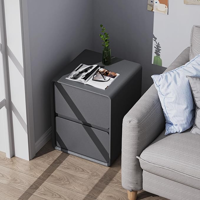 VICITON Modern Narrow Faux Leather Nightstand, Solid Wood Drawer, Storage - Image 9