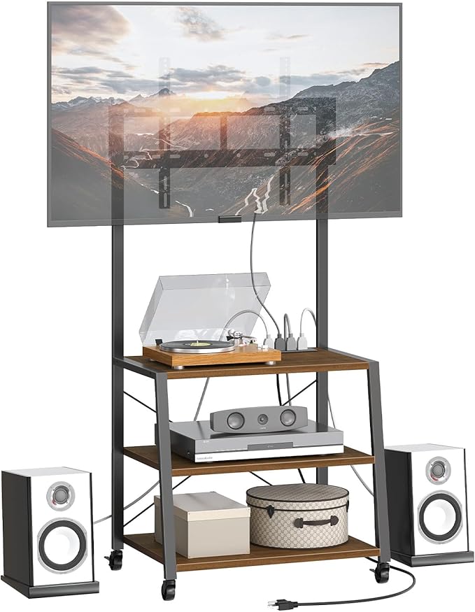 HOOBRO Rolling TV Stand with Mount and Power Outlet Up to 55 inch TV, Corner - Image 8