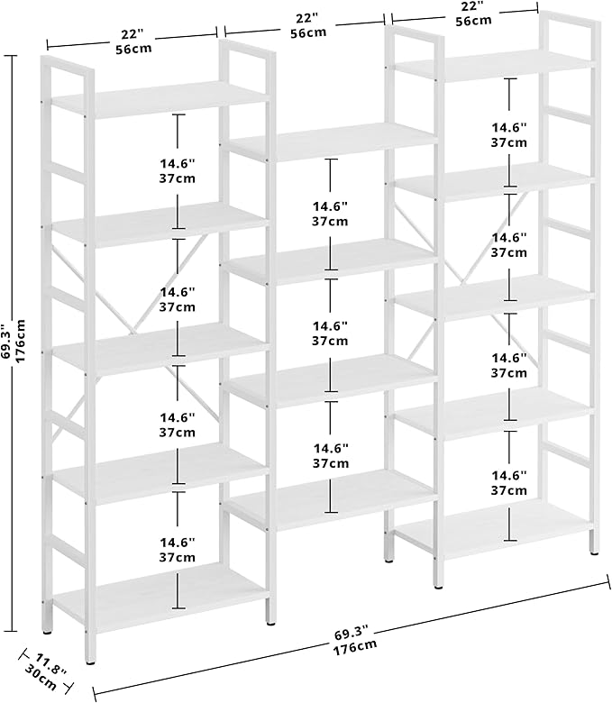 IRONCK Bookcases and Bookshelves Triple Wide 5 Tiers Industrial Bookshelf - Image 2
