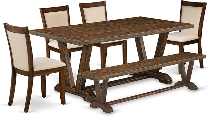 East West Furniture V777MZN32-6 6 Piece Dining Set Contains a Rectangle Dining by EastWestFurniture