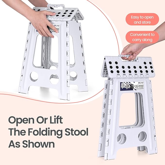Delxo Folding Step Stool 17.5 Inch White Step Stools Foldable, Portable - Image 5