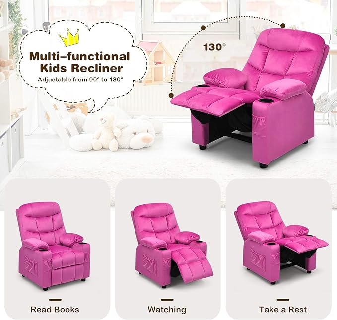 Costzon Kids Velvet Recliner Chair - Image 4