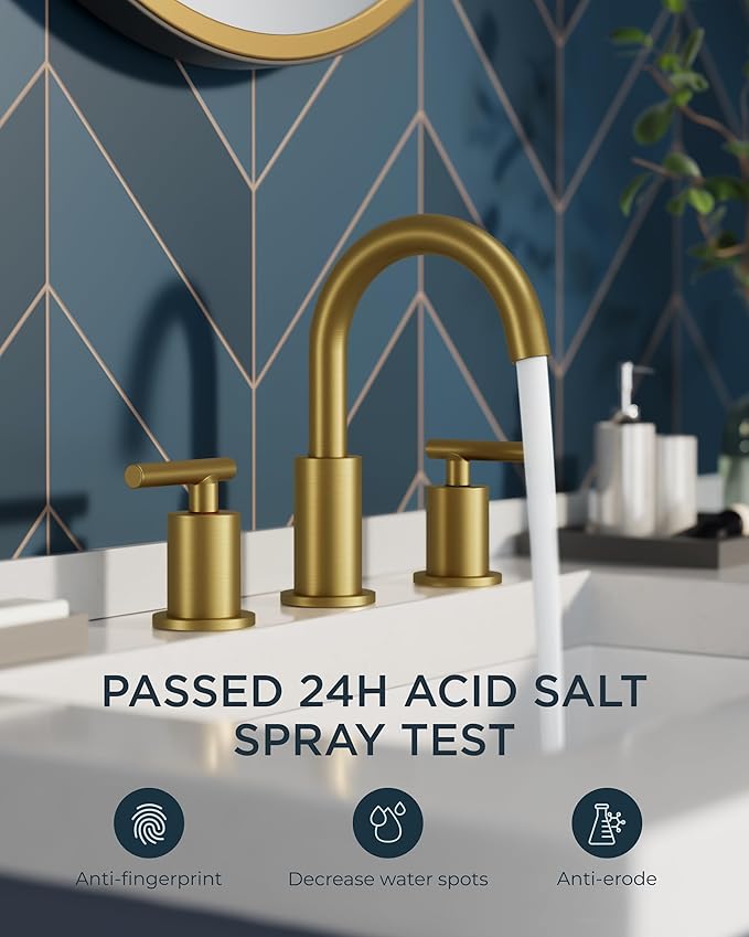 FORIOUS 8 Inch Widespread Brushed Gold Bathroom Faucet 3 Hole, 2 Handle Gold - Image 7
