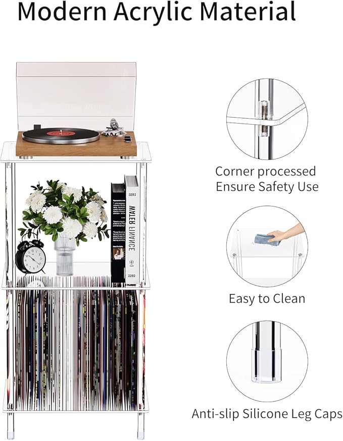 Clear Acrylic Side Table Set of 2, 15.7" L x 11.8" W x 30.7" H, 3-Tier End Table - Image 4