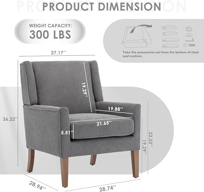 COLAMY Modern Wingback Living Room Chair, Upholstered Fabric Accent Armchair - Image 2