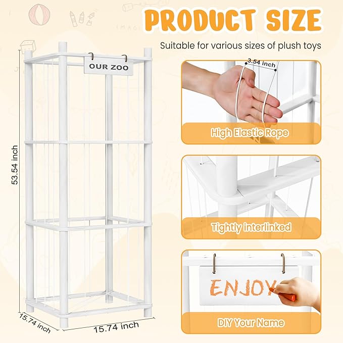 Stuffed Animal Storage & Organizer, Wooden Cute Zoo Toy Holder - Image 4