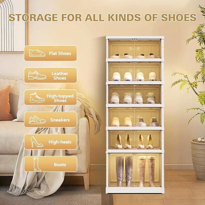 ELPHECO 6 Tier 12 Pairs Foldable Shoe Rack Shoe Organizer - Image 6
