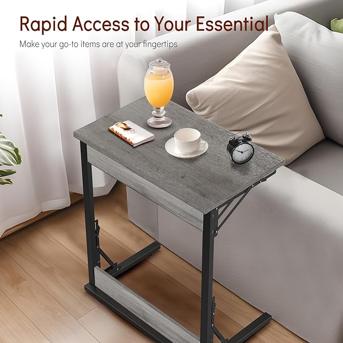 Tatub 24" Folding C Shaped End Table, Small Sofa Side Laptop Desk, Couch TV - Image 4