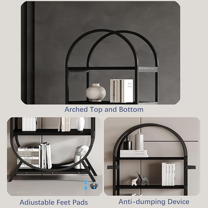 Bookshelf Arched Bookcase Set 2, 5 Tier Open Freestanding Display Shelf - Image 4