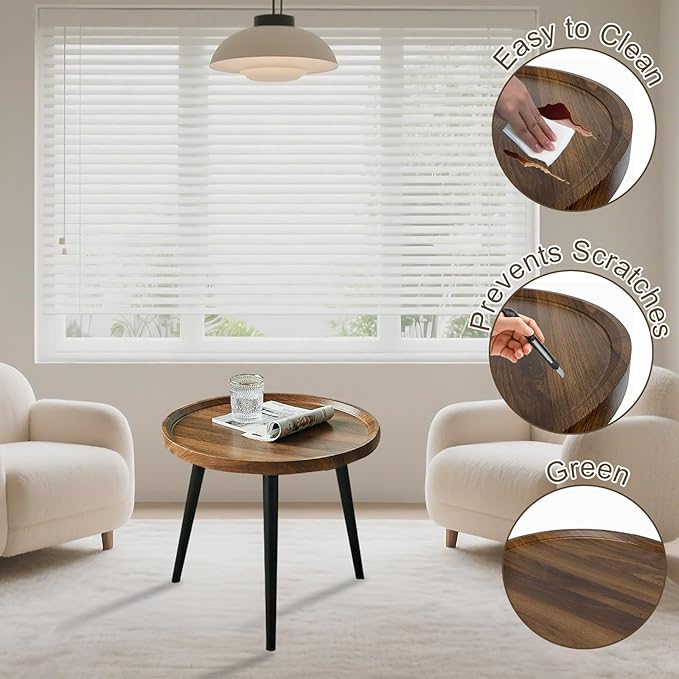 Jessie Small Round Coffee Tables, Easy Assembly Circle Walnut Coffee Tables - Image 5