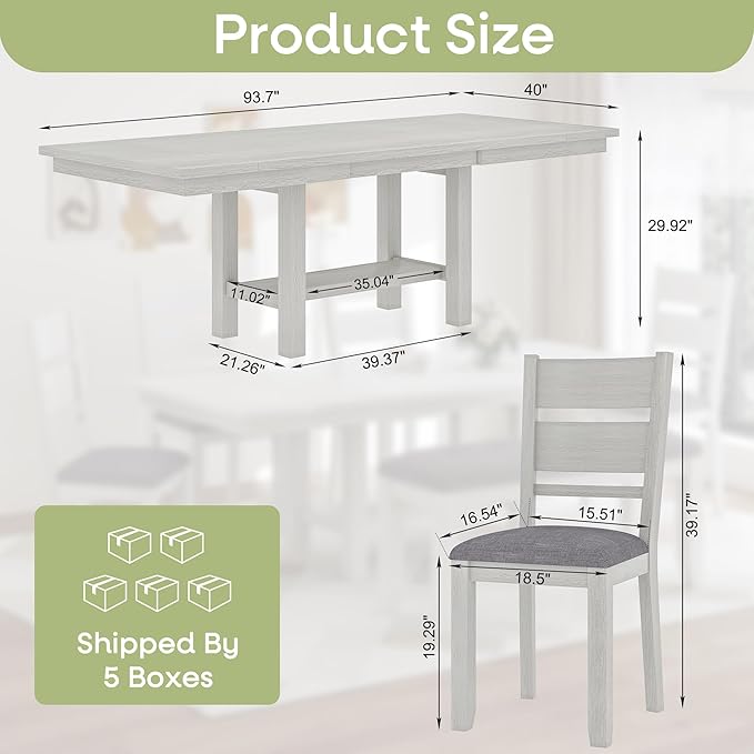 7-Piece Solid Wood Dining Table Set - Image 2