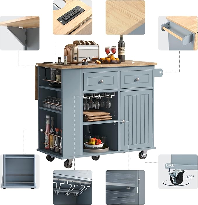 Merax Rubber Wood Kitchen Island - Image 3