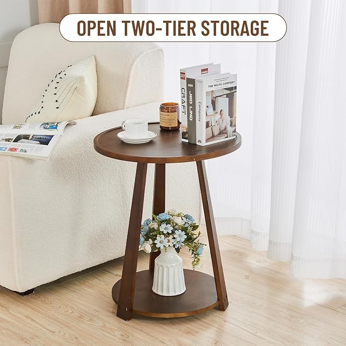 Uniclinens Round End Table, Solid Wood Round Side Coffee Table, Small Bedside - Image 3