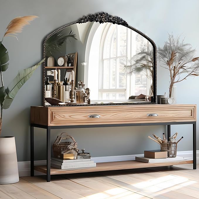 Black Brushed Gold Antique Mirror, Traditional Vintage Mirror - Image 2