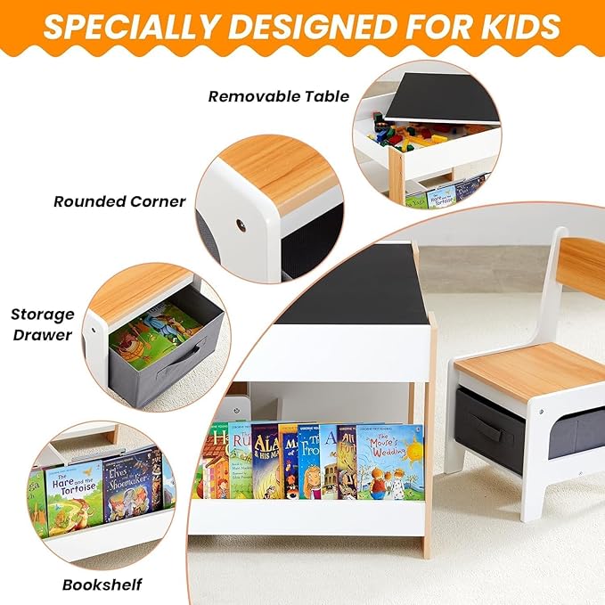 Asweets Kids Table and Chair Set, 4 in 1 Toddler Desk - Image 6