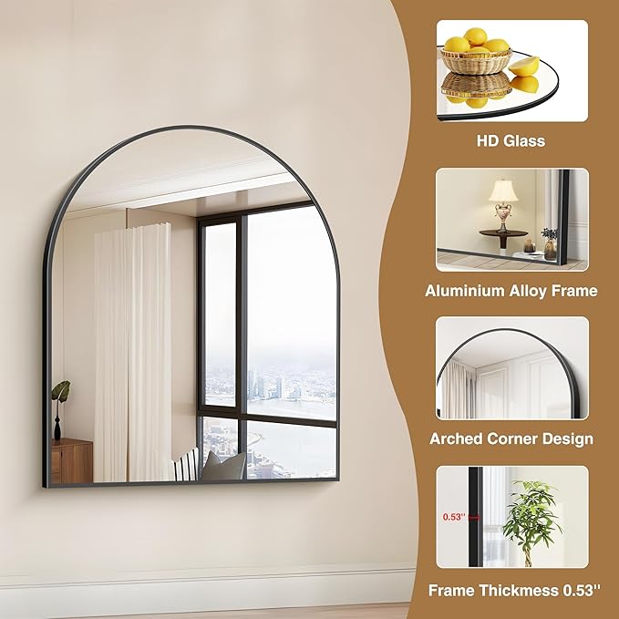 Black Arch Mirror, 30’’x36’’ Black Mirror - Image 5
