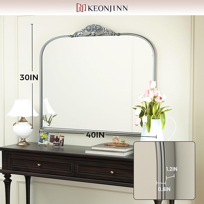 Keonjinn Vintage Mirror for Wall, Ornate Arched Decoration, Brass Mirror for - Image 5