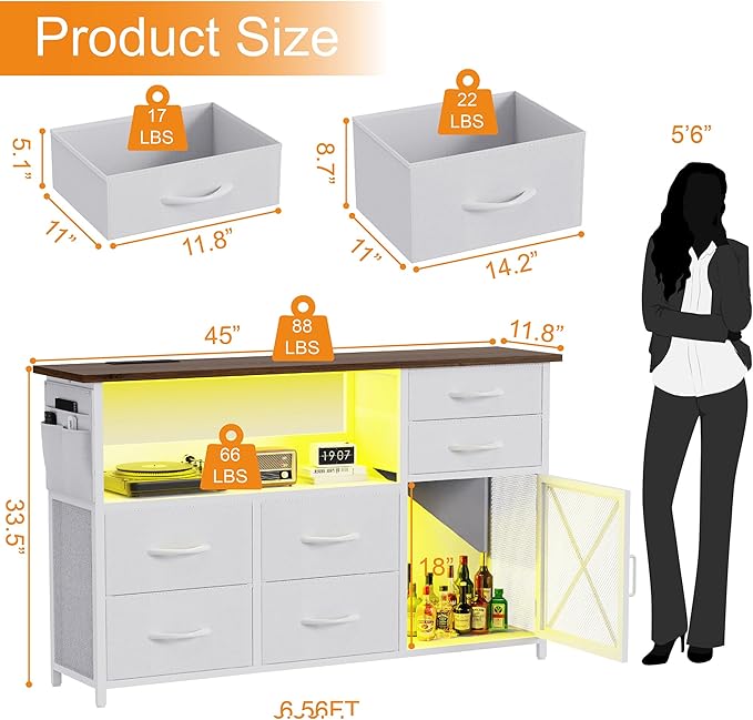 Dresser for Bedroom with LED Lights, TV Stand with Charging Station for 50 inch - Image 3