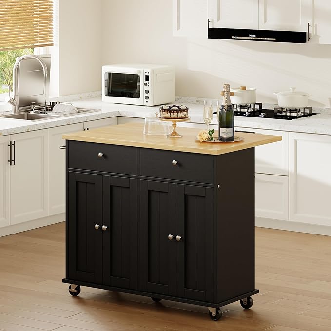 Shintenchi Kitchen Island with Drop Leaf, Rolling Kitchen Cart with Storage on by Shintenchi