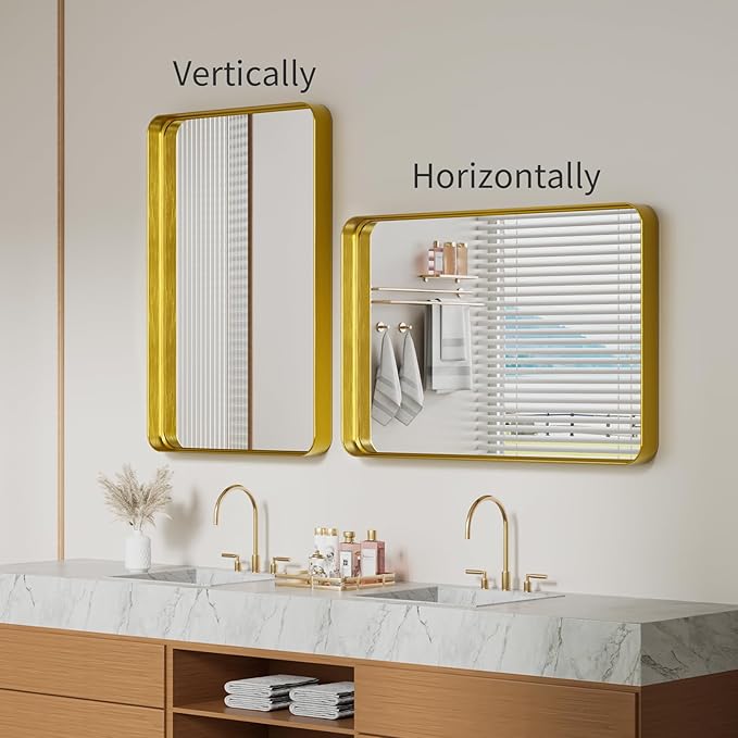 Koonmi Gold Wall Mirror for Bathroom, 24x36 Inch Matte Deep Framed Rounded - Image 7