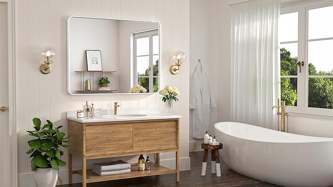 Keonjinn Matte White Bathroom Mirrors - Image 9