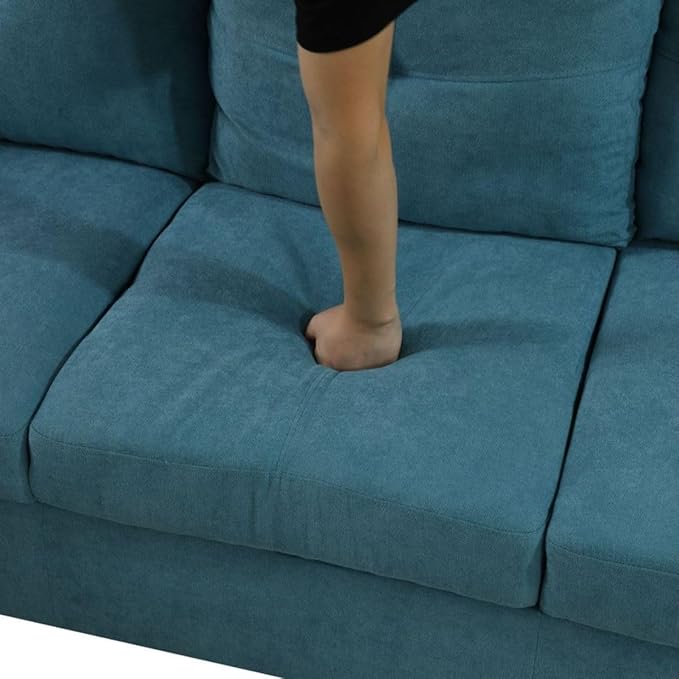 Green L-Shaped 3-Piece Flannel Sofa - Image 7