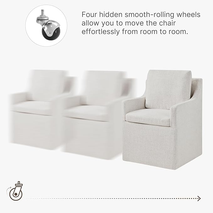 Upholstered Dining Chairs with Casters Easy Assembly Side Deskchair with Rollers - Image 4