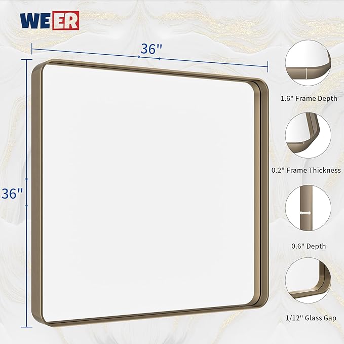 WEER Bronze Bathroom Mirror 36x36 Inch, Farmhouse Oil Rubbed Frame - Image 6