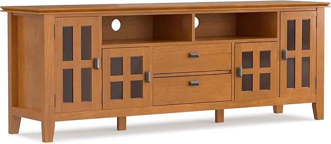 SIMPLIHOME Artisan SOLID WOOD 72 inch Wide Transitional TV Media Stand in Honey by SimpliHome
