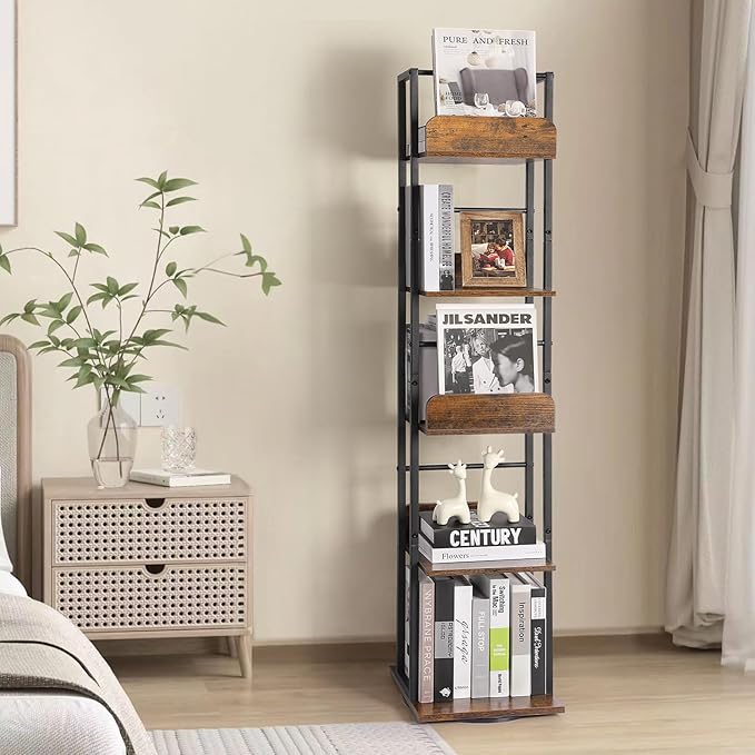 Bikoney Rotating Bookshelf, 360 Display Spinning Bookshelf Tower, 5-Tier Narrow - Image 2