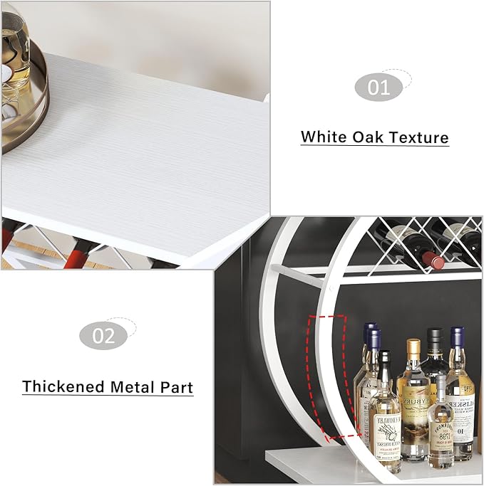 LVB White Bar Cart, Modern Rolling Serving Wine Cart - Image 8